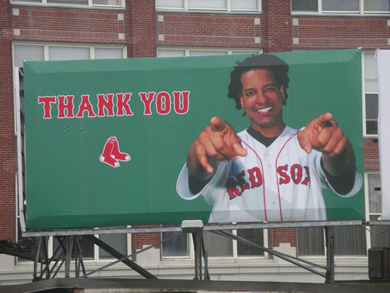 Manny sign outside of Fenway